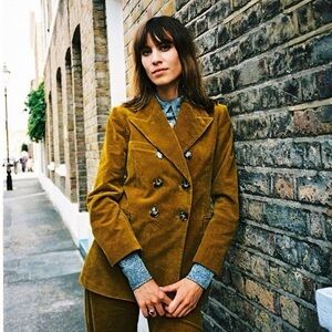 Alexa Chung Mustard Corduroy Double-Breasted Blazer